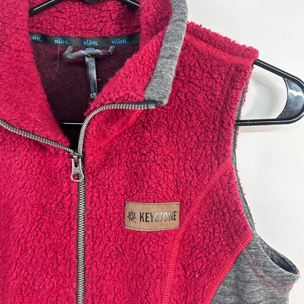 Kuhl Kozet Wool Blend Fleece Vest XS Red Gray Full Zip Hiking Gorpcore Outdoor
